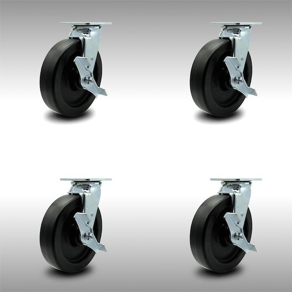 8 Inch SS Polyolefin Swivel Caster Set with Ball Bearings and Brakes SCC